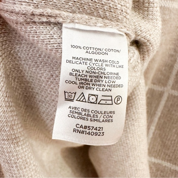 Loft Mock Neck Windowpane Check Split Hem Sweater Tan white sz Medium - Picture 5 of 5